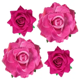 Rose Hair Clip Flower Hairpin Rose Brooch Floral Clips, 4 Pcs Fabric Rose Flowers Hair Clips Mexican Hair Flowers Pin up Headpieces for Woman Girl Wedding Party Mother's Day (Hot Pink)