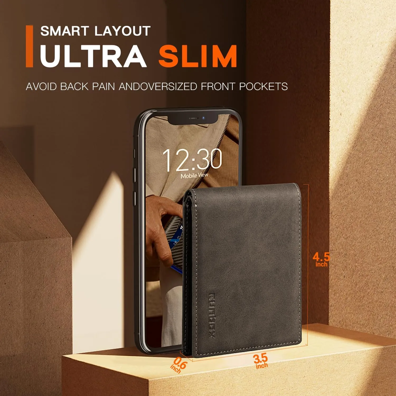 RUNBOX Wallet for Men,Mens Wallet,Slim Leather Bifold,RFID Blocking 8 Slots Gift Box
