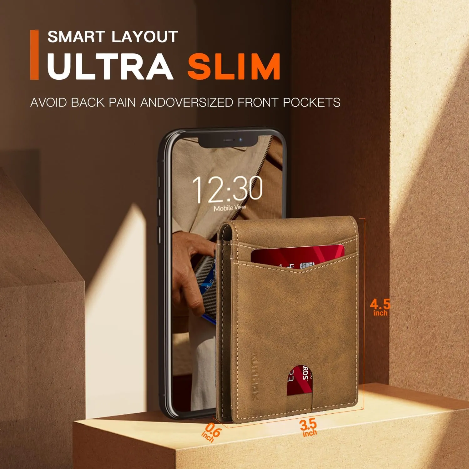 RUNBOX Wallet for Men,Mens Wallet,Slim Leather Bifold,RFID Blocking 8 Slots Gift Box