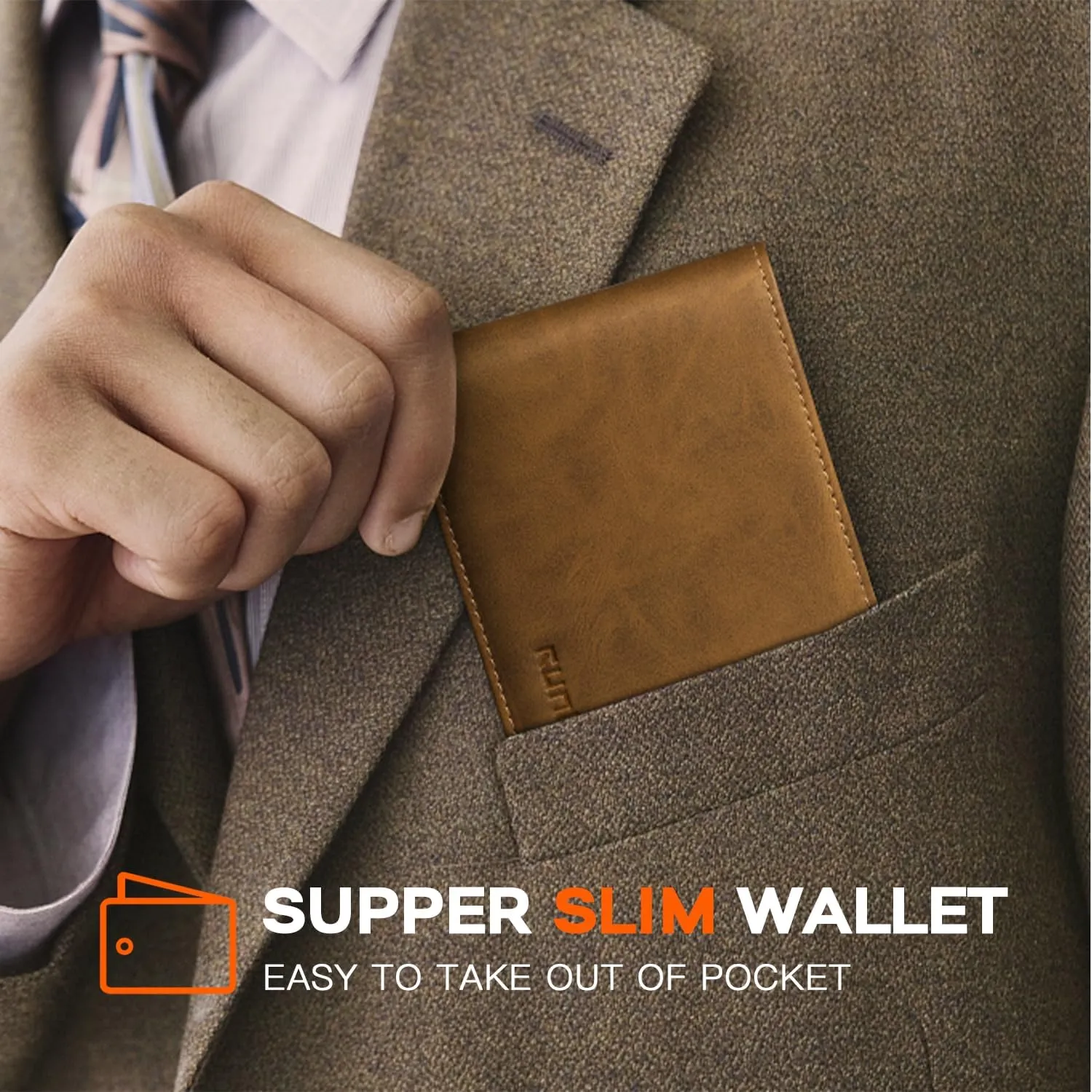 RUNBOX Wallet for Men,Mens Wallet,Slim Leather Bifold,RFID Blocking 8 Slots Gift Box