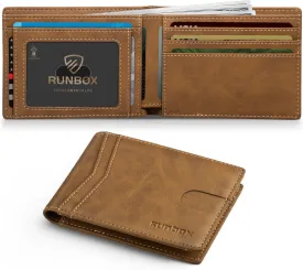 RUNBOX Wallet for Men,Mens Wallet,Slim Leather Bifold,RFID Blocking 8 Slots Gift Box