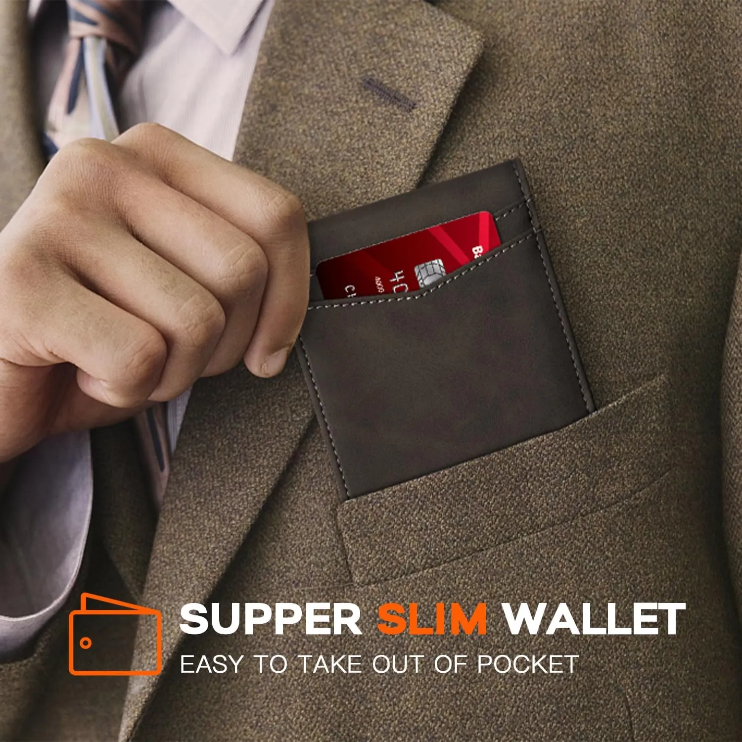 RUNBOX Wallet for Men,Mens Wallet,Slim Leather Bifold,RFID Blocking 8 Slots Gift Box