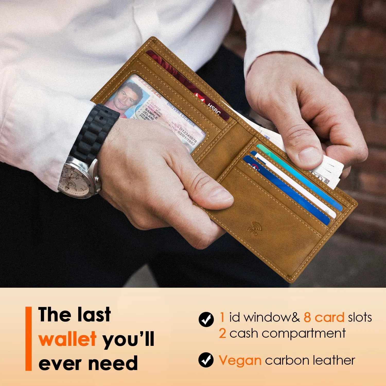 RUNBOX Wallet for Men,Mens Wallet,Slim Leather Bifold,RFID Blocking 8 Slots Gift Box