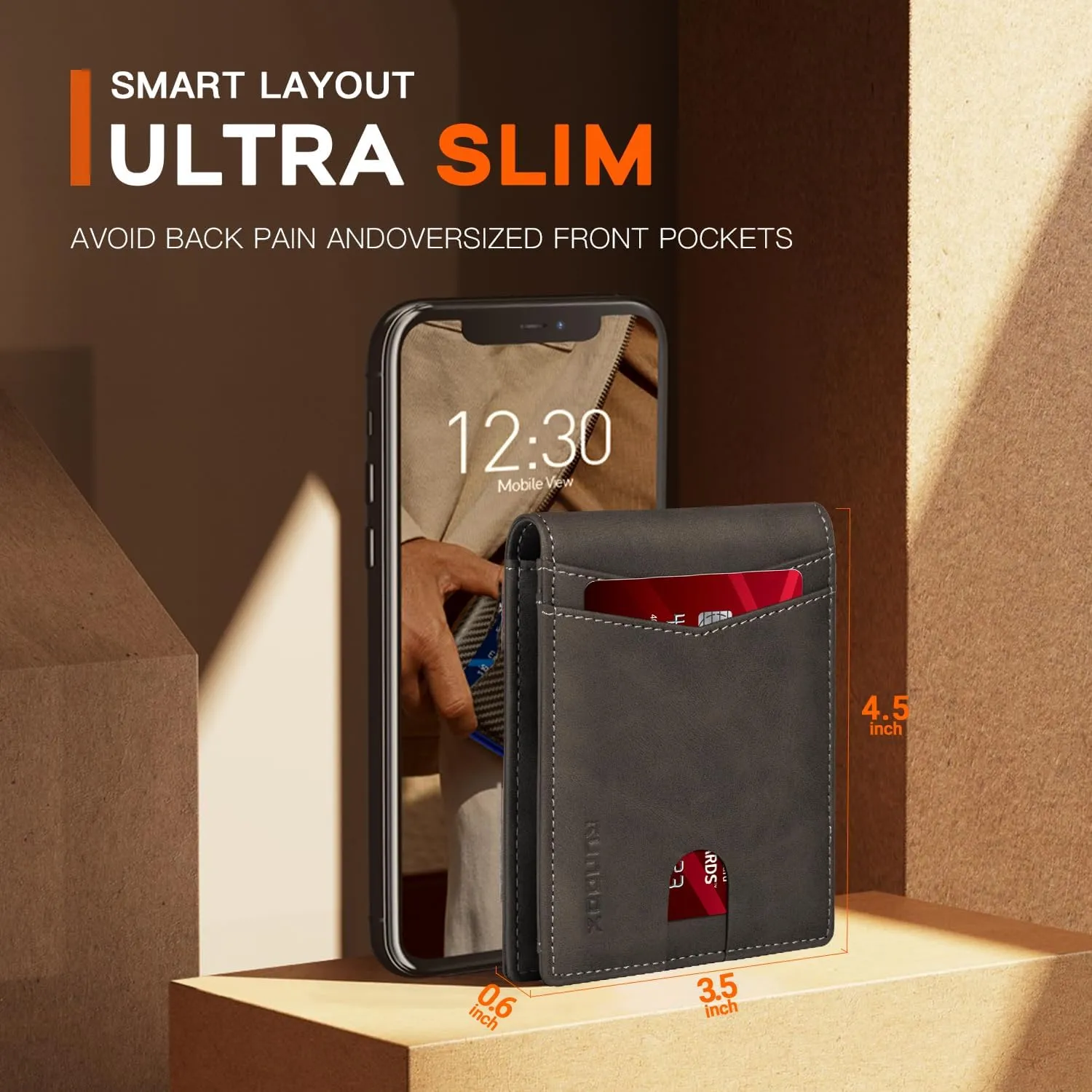 RUNBOX Wallet for Men,Mens Wallet,Slim Leather Bifold,RFID Blocking 8 Slots Gift Box