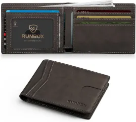 RUNBOX Wallet for Men,Mens Wallet,Slim Leather Bifold,RFID Blocking 8 Slots Gift Box