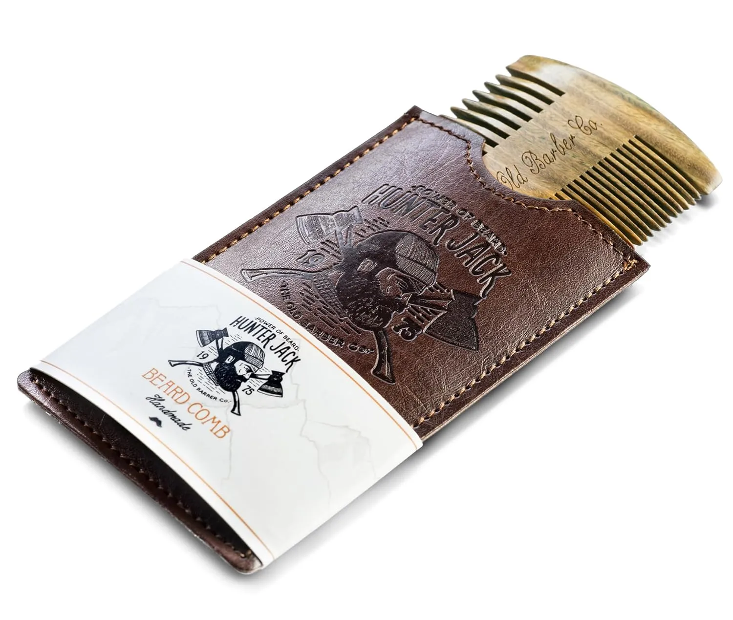 Sandalwood Beard Comb for Men - Handmade Beard & Mustache Comb - Premium Wooden Comb - Mens Comb with Fine & Wide Tooth - Pocket Combs for Men - Wood Comb in PU Leather Case by Hunter Jack