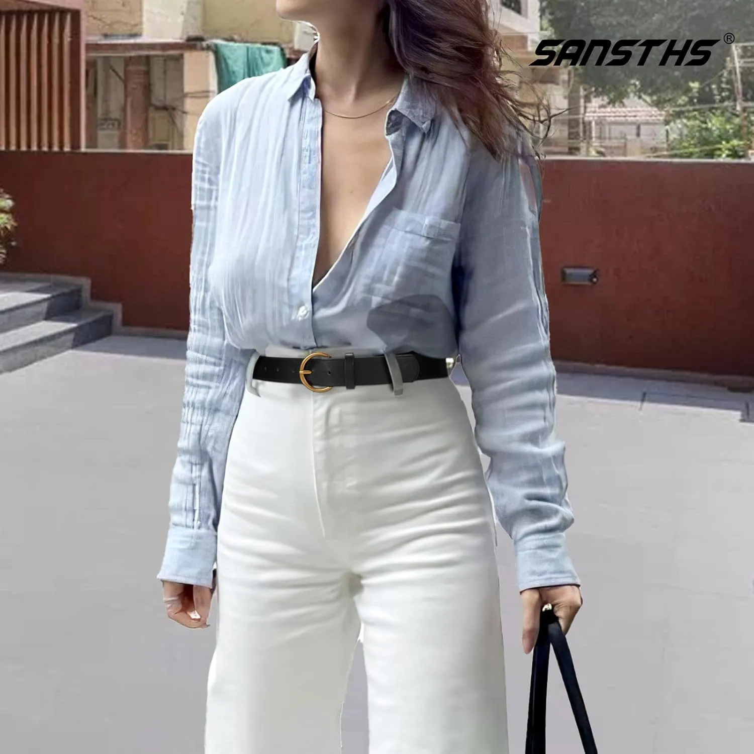 SANSTHS Ladies Waist Belt for Jeans Pants Dresses, Womens Belt with Antique Gold Buckle