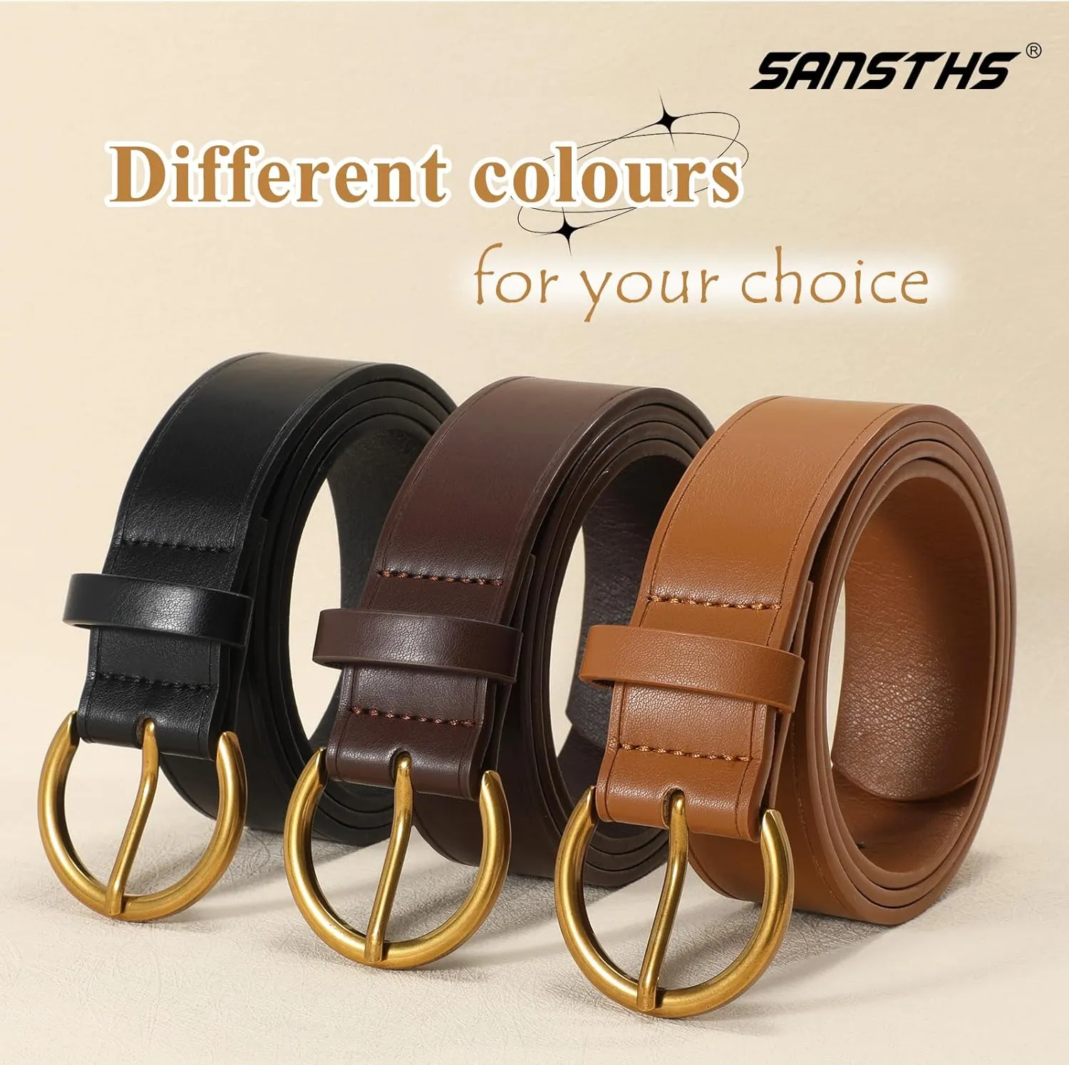 SANSTHS Ladies Waist Belt for Jeans Pants Dresses, Womens Belt with Antique Gold Buckle