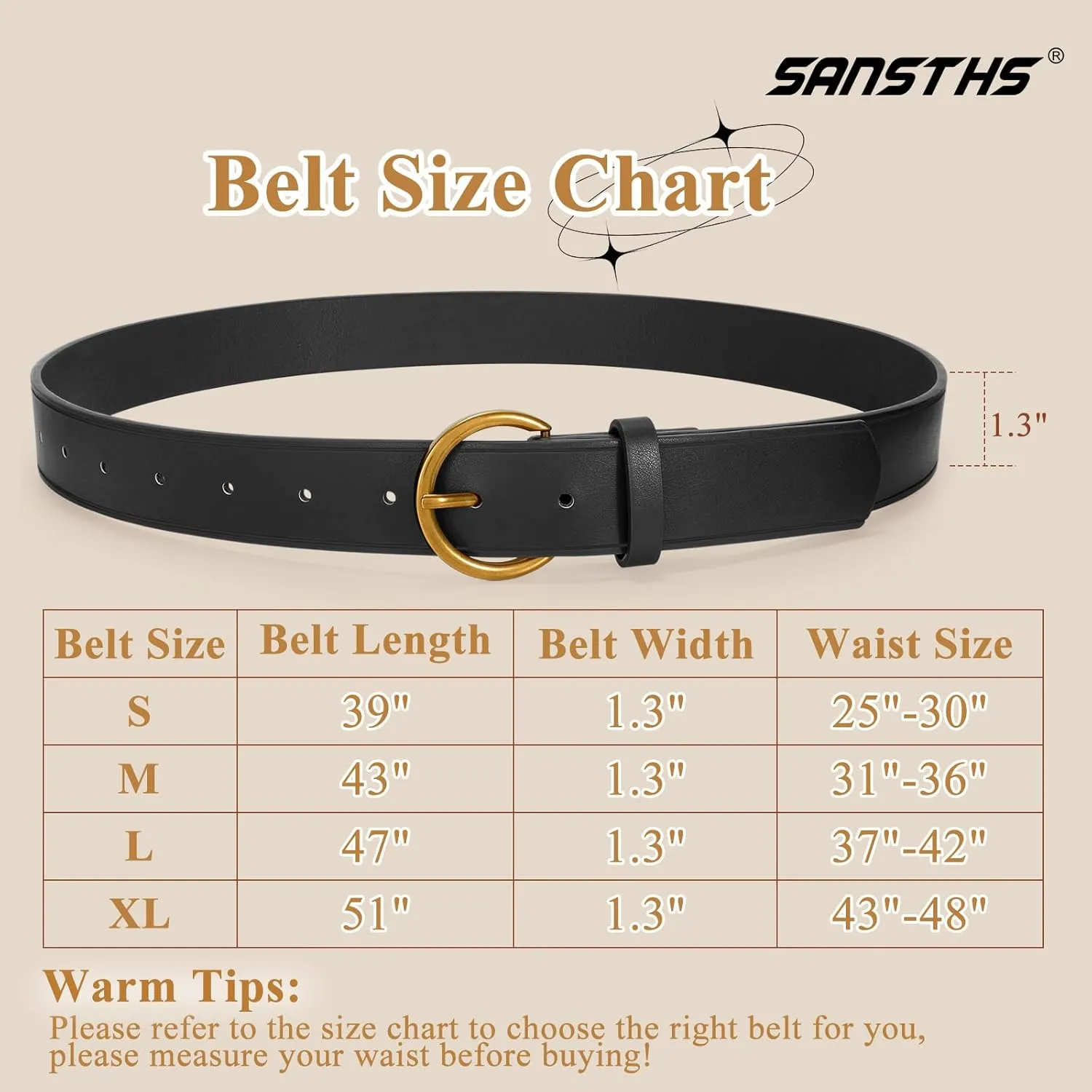 SANSTHS Ladies Waist Belt for Jeans Pants Dresses, Womens Belt with Antique Gold Buckle