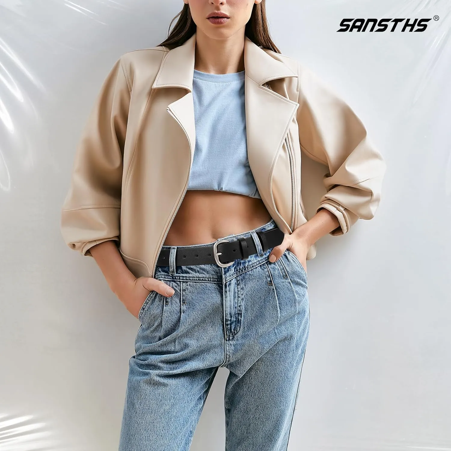 SANSTHS Ladies Waist Belt for Jeans Pants Dresses, Womens Belt with Antique Gold Buckle