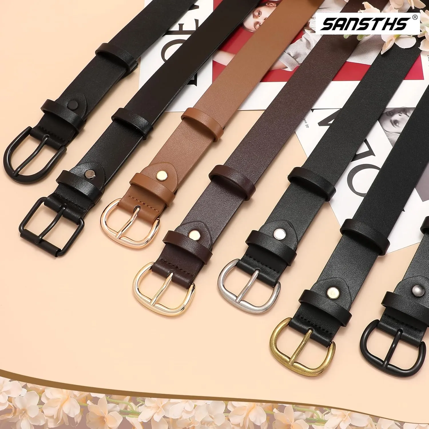 SANSTHS Ladies Waist Belt for Jeans Pants Dresses, Womens Belt with Antique Gold Buckle