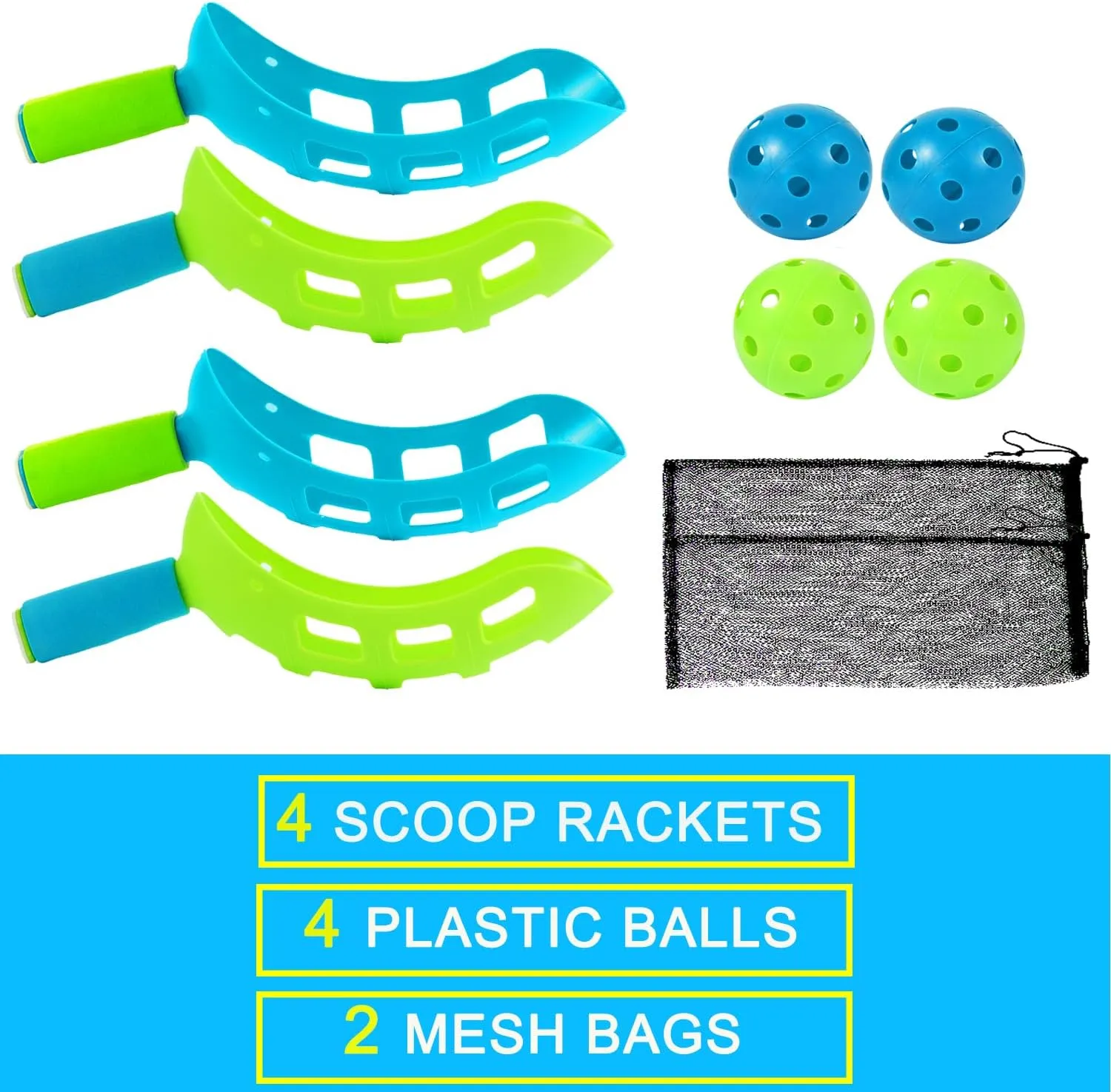Scoop and Toss Set - Outdoor Toys for Kids with 2 Scoop Rackets and 2 Balls, Beach Lawn Yard Scoop Ball Game for Kids and Adults,Backyard Outside Toss and Catch Game