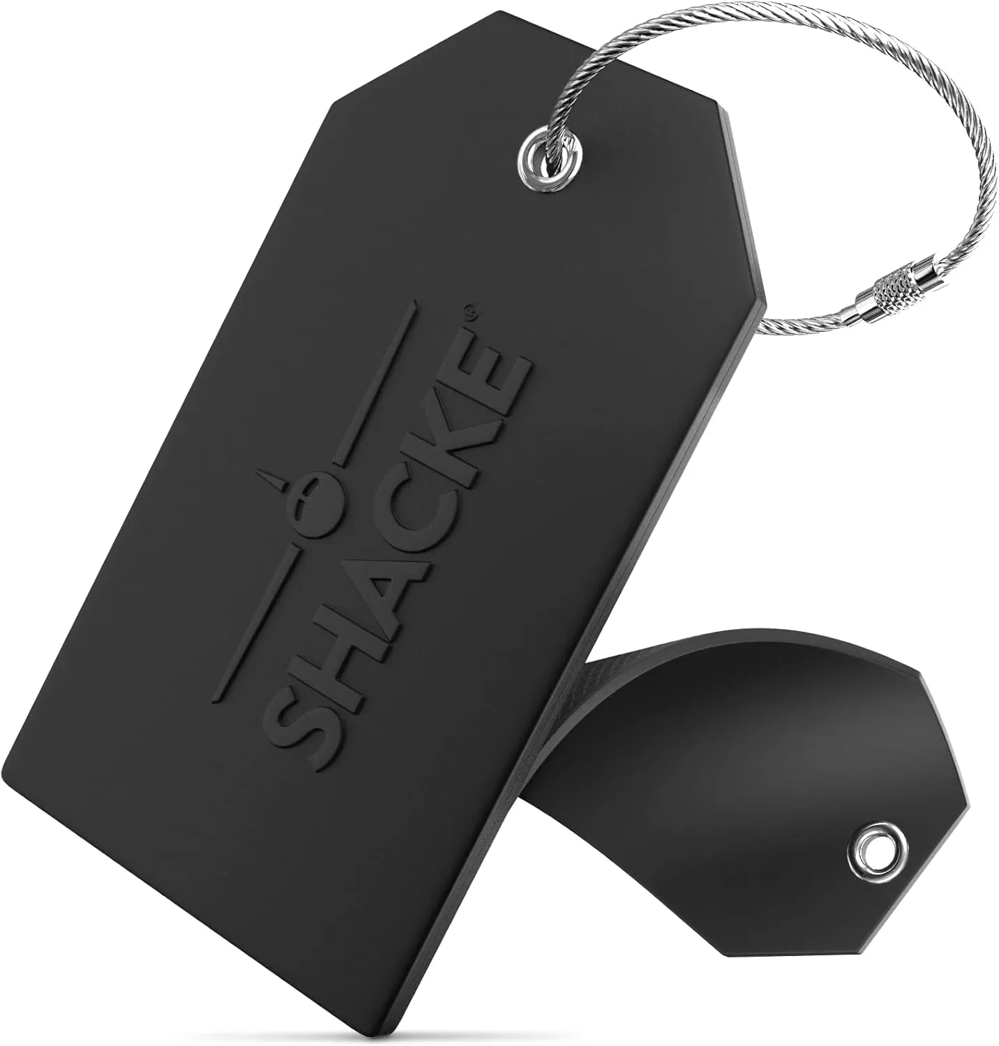 Shacke Large Luggage Tags (2pcs) with Privacy Cover and Steel Loops (Black)