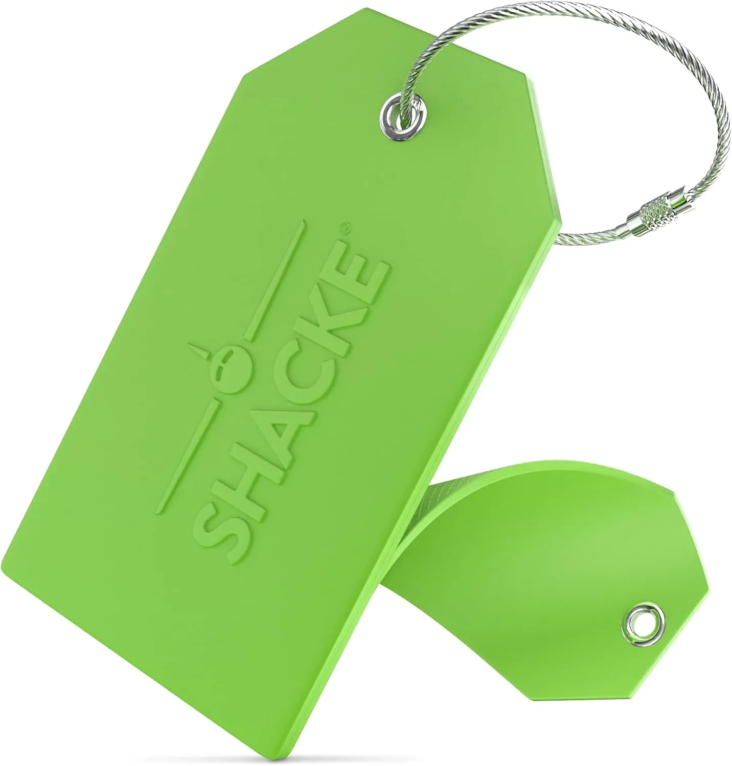 Shacke Large Luggage Tags (2pcs) with Privacy Cover and Steel Loops (Green)