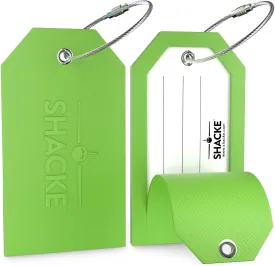 Shacke Large Luggage Tags (2pcs) with Privacy Cover and Steel Loops (Green)