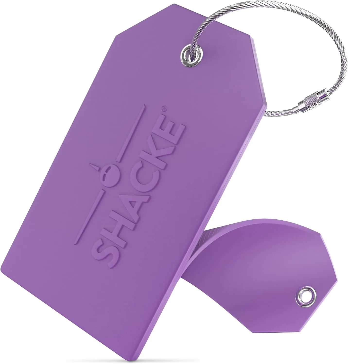 Shacke Large Luggage Tags (2pcs) with Privacy Cover and Steel Loops (Purple)