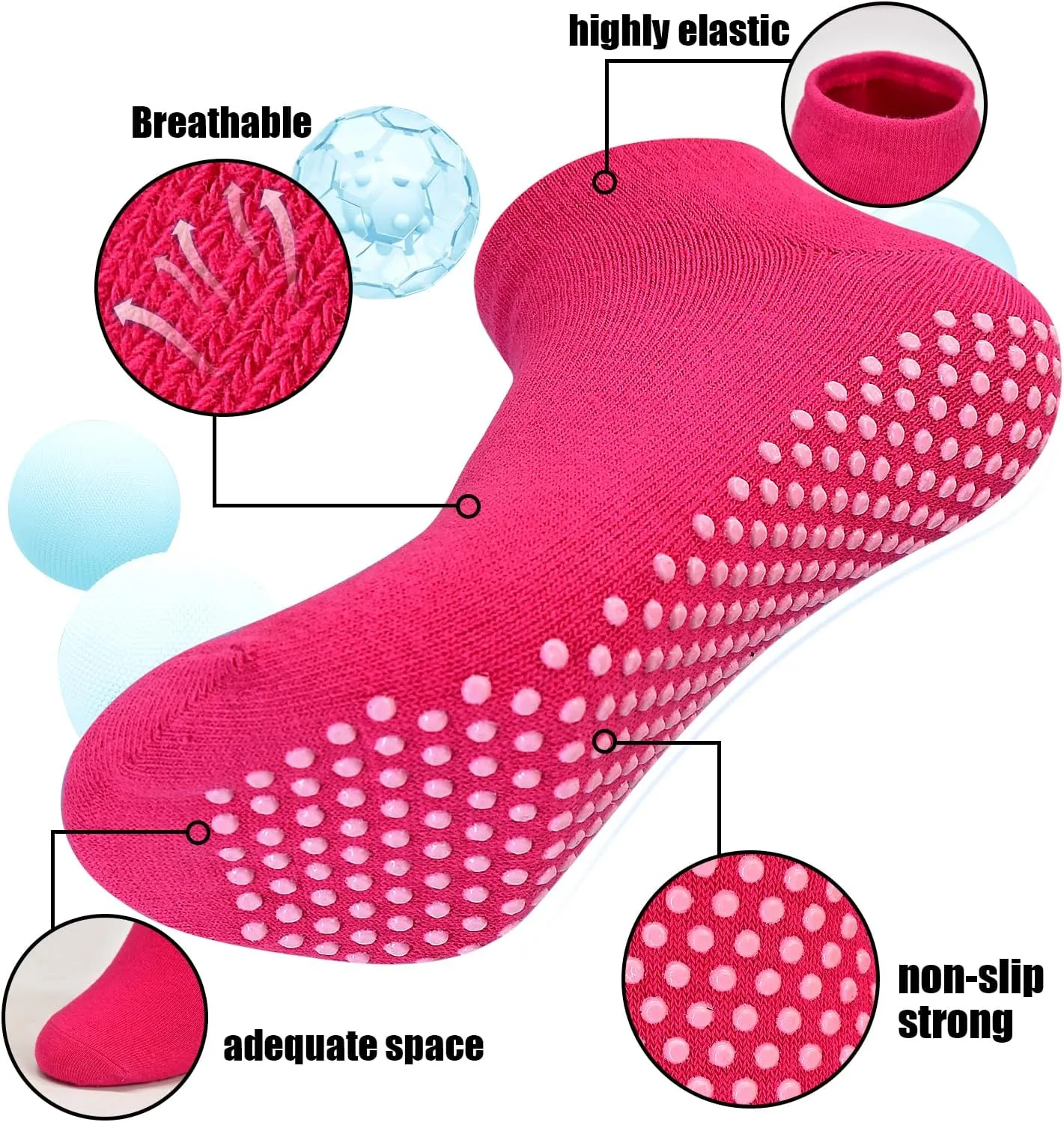 SkiBeaut Pilates Women Socks, 4 pairs Non Slip Grips Yoga Ballet Dance Hospital Grippers Sticky Socks for Lady