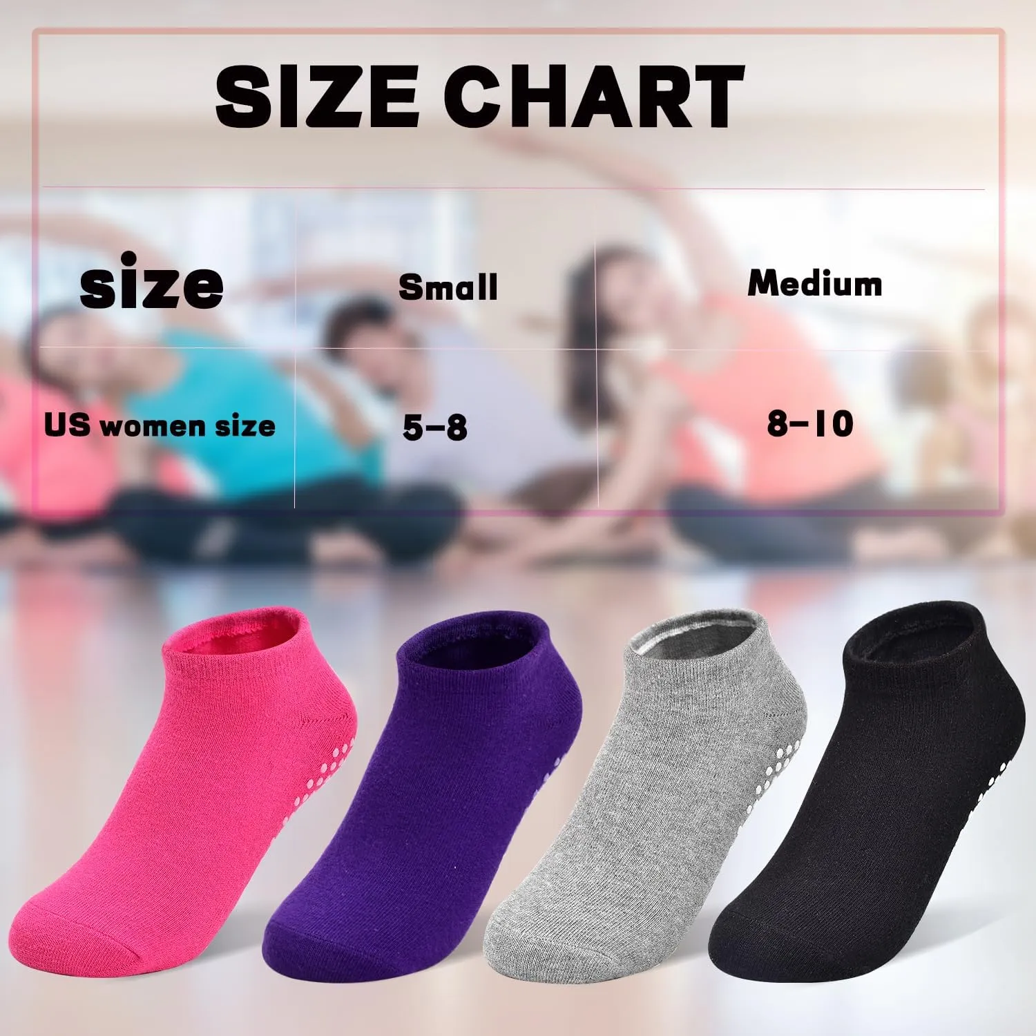 SkiBeaut Pilates Women Socks, 4 pairs Non Slip Grips Yoga Ballet Dance Hospital Grippers Sticky Socks for Lady