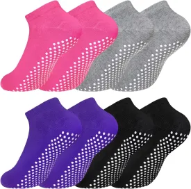 SkiBeaut Pilates Women Socks, 4 pairs Non Slip Grips Yoga Ballet Dance Hospital Grippers Sticky Socks for Lady