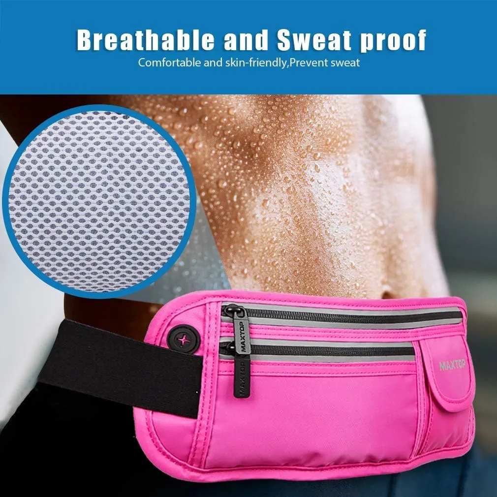 Slim Running Belt Fanny Packs for Women Men, Reflective Waist Pack Phone Holder for Walking Fitness Workout Exercise,Water Resistant Running Travel Belt Bag Jogging Pouch, Gym Accessories for Runner