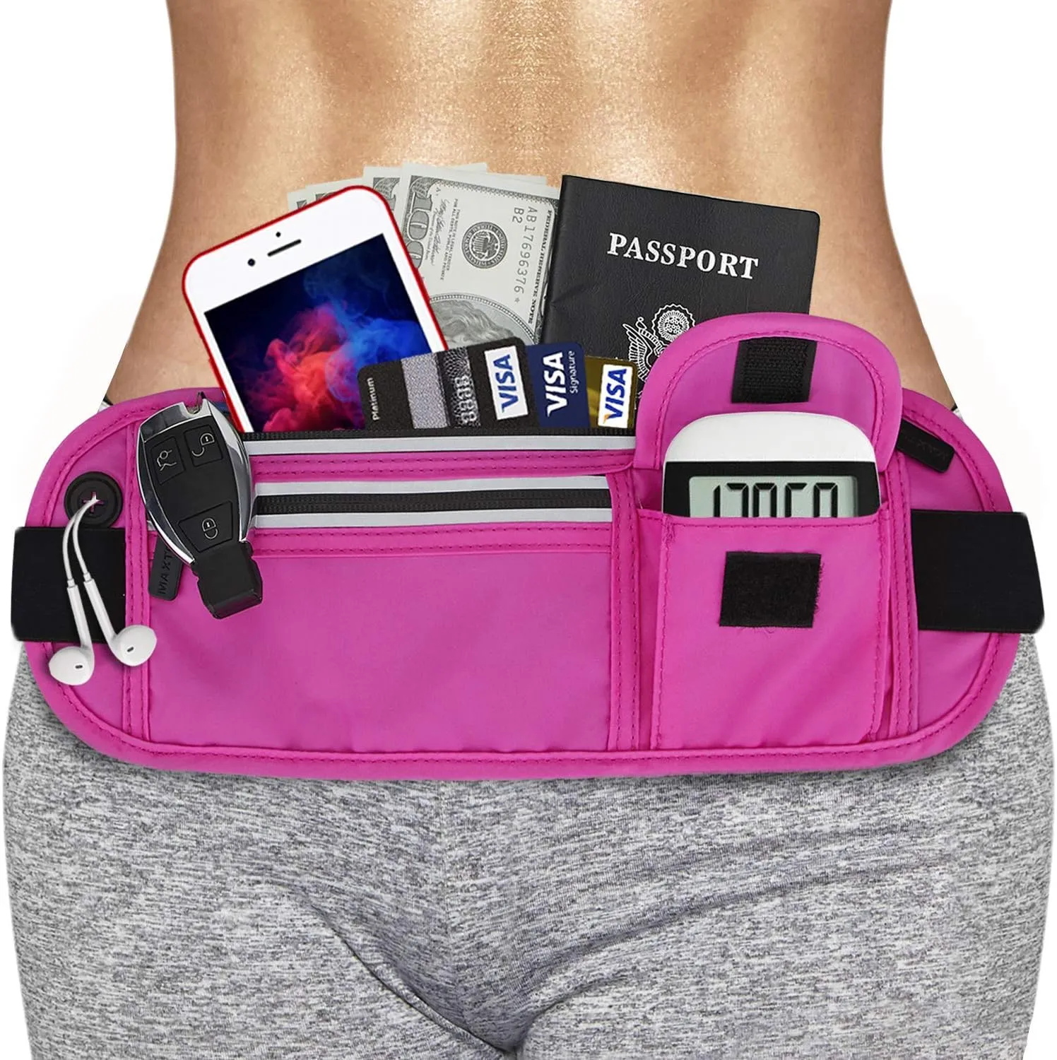 Slim Running Belt Fanny Packs for Women Men, Reflective Waist Pack Phone Holder for Walking Fitness Workout Exercise,Water Resistant Running Travel Belt Bag Jogging Pouch, Gym Accessories for Runner