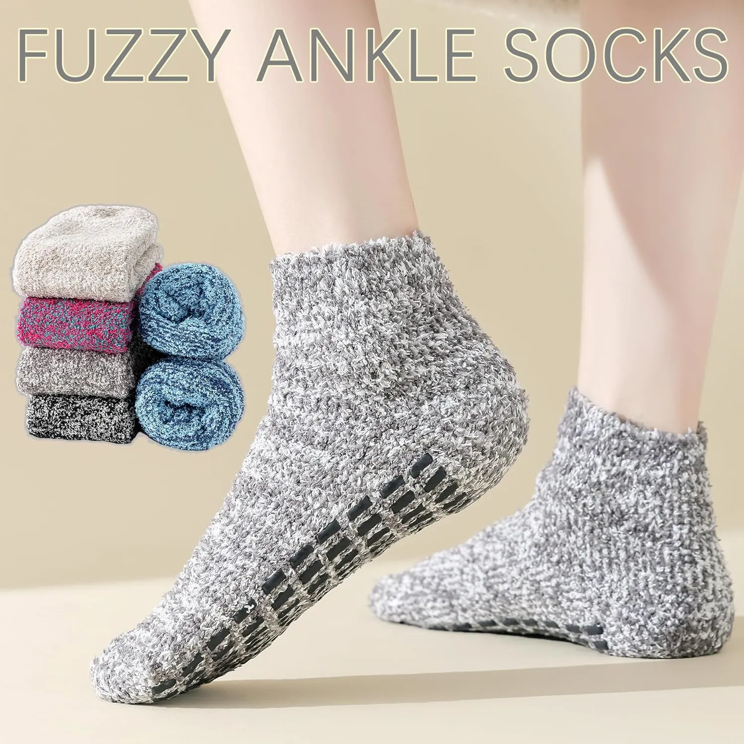 Slipper Socks With Grips for Women and Men - Fuzzy Warm Winter Non-Slip Hospital Socks - Home Cozy Grip Ankle Socks