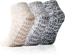 Slipper Socks With Grips for Women and Men - Fuzzy Warm Winter Non-Slip Hospital Socks - Home Cozy Grip Ankle Socks