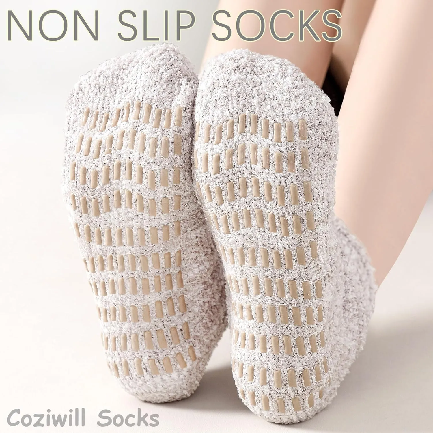 Slipper Socks With Grips for Women and Men - Fuzzy Warm Winter Non-Slip Hospital Socks - Home Cozy Grip Ankle Socks