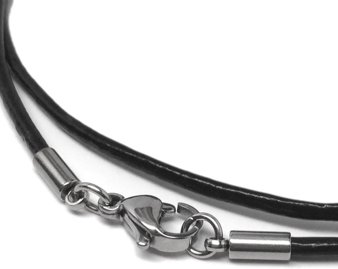 Small Mens Simple Stainless Steel Cross Pendant Necklace 16, 18, 20, 24 or 30 Inch Black Leather Cord
