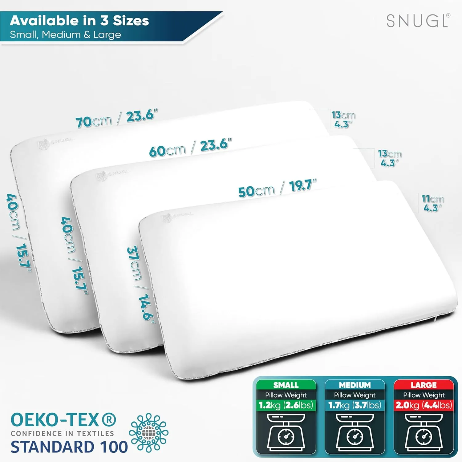 SNUGL Cooling Memory Foam Pillow, Orthopaedic Memory Foam Pillows, Ergonomic Neck Pillow for Side Sleeping, Pillows for Neck and Shoulder Pain (Large White)