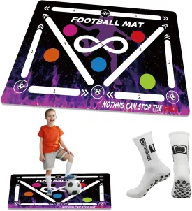 Soccer Training Mat, Agility Football Footwork Training Equipment Mat for All Ages to Improve Speed, Strength and Coordination, Video and Dynamic Manuals Included, Anti-Slip/Silent Soccer Mat