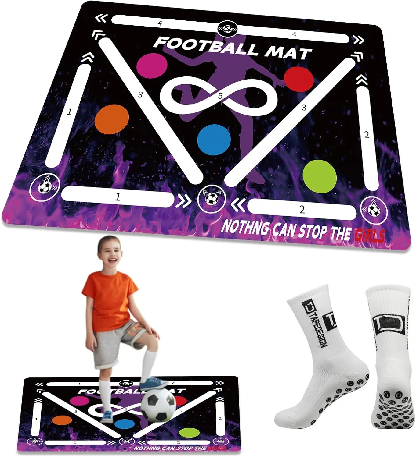 Soccer Training Mat, Agility Football Footwork Training Equipment Mat for All Ages to Improve Speed, Strength and Coordination, Video and Dynamic Manuals Included, Anti-Slip/Silent Soccer Mat