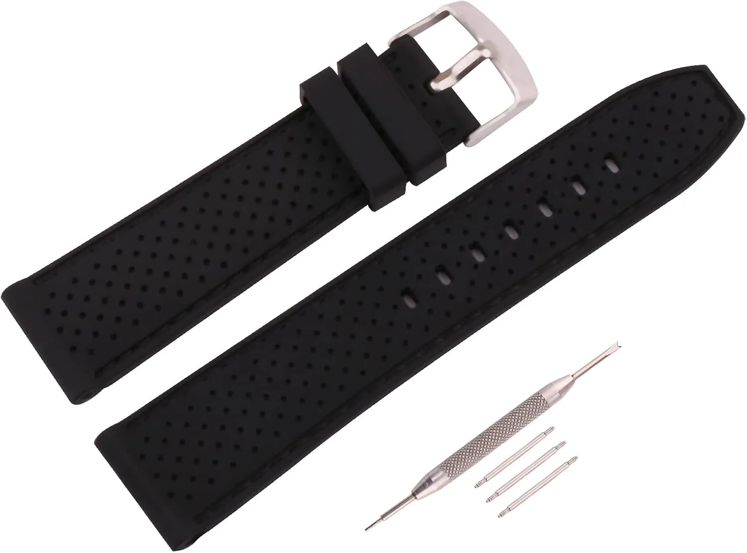 Sporty Black Rubber Silicone Watch Band 20mm 22mm 24mm Breathable Wristband Watch Strap Accessories Gifts for men Match All Watches for Men Women