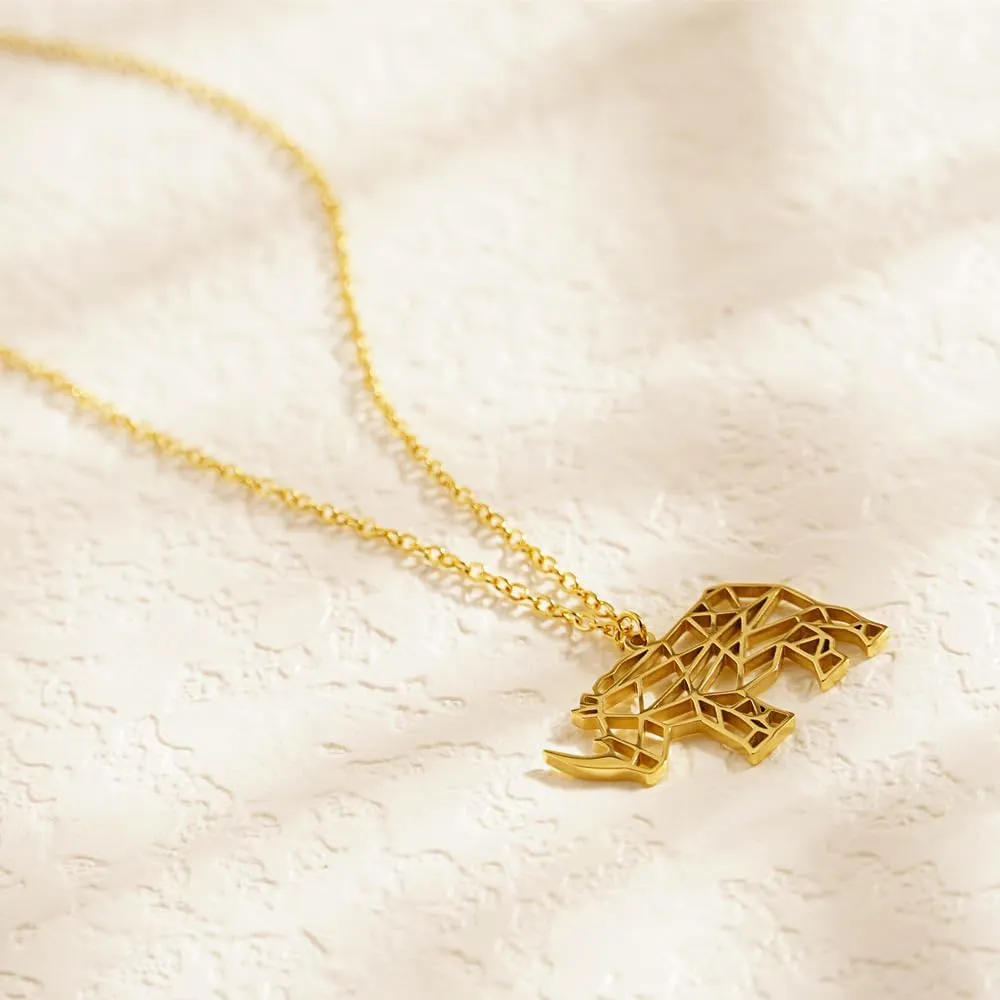 Stainless Steel Gold Plated Rhino Animal Origami Pendant Necklace Minimalist Rhinoceros Horn Necklace Jewelry Gift with 18 Inch Chain