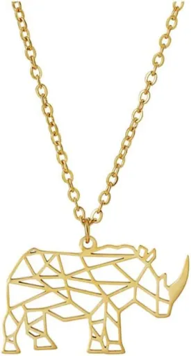 Stainless Steel Gold Plated Rhino Animal Origami Pendant Necklace Minimalist Rhinoceros Horn Necklace Jewelry Gift with 18 Inch Chain