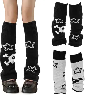 Star Black Leg Warmers for Girls, Skelanimals Y2k Gothic Skull Print Legwarmers, Wear Both Sides Kawaii Fluffy Gothic Accessory