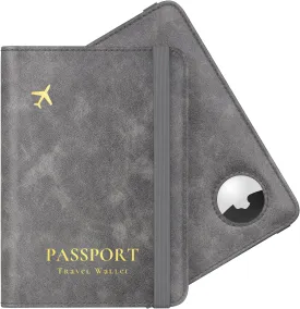 Stouchi AirTag Passport Wallet, Grey, Unisex, Faux Leather, RFID Blocking, Anti-Waterproof