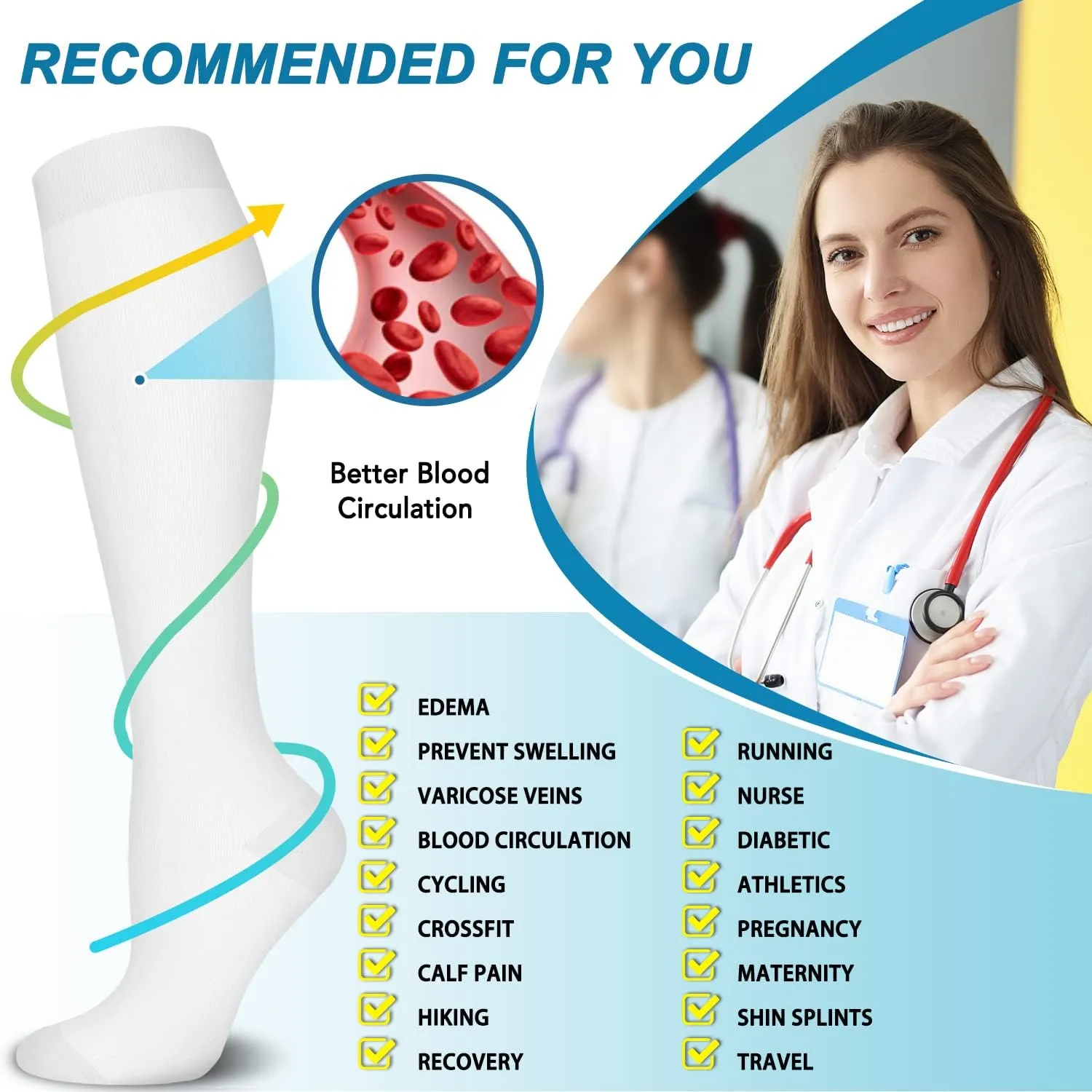 SunFeeling Compression Socks for Women & Men Circulation (3 Pairs) - Best Support for Athletic Running Nurses Recovery Travel