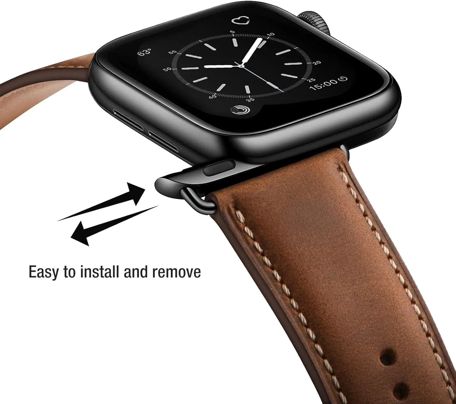 SUNFWR Leather Bands Compatible with Apple Watch Band 42mm(Series 3 2 1) 44mm 45mm 46mm 49mm for Men Women, Top Grain Genuine Leather Replacement Strap for iWatch Ultra 2, Ultra, SE2, SE, Series 10 9 8 7 6 5 4 3 2 1