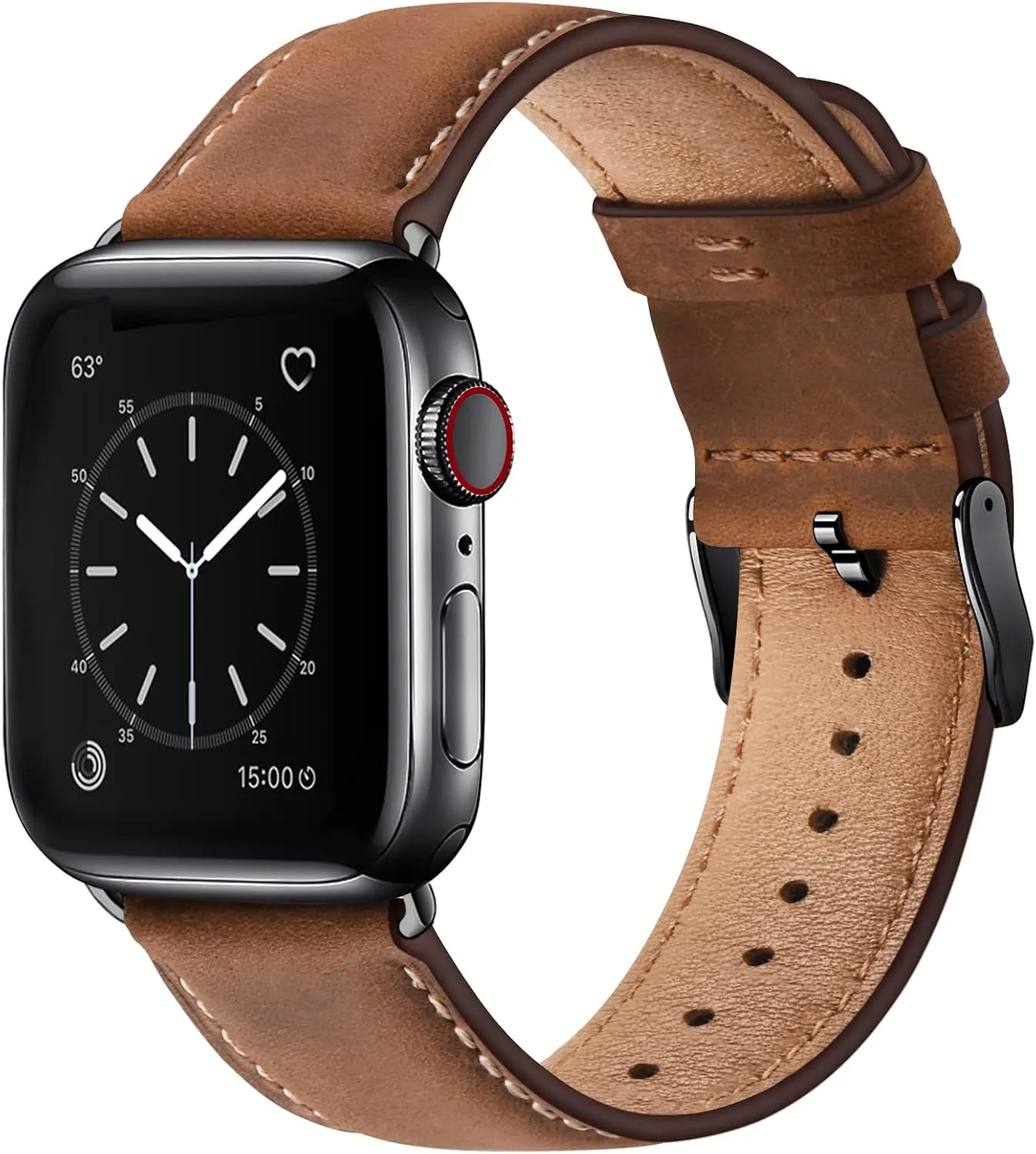 SUNFWR Leather Bands Compatible with Apple Watch Band 42mm(Series 3 2 1) 44mm 45mm 46mm 49mm for Men Women, Top Grain Genuine Leather Replacement Strap for iWatch Ultra 2, Ultra, SE2, SE, Series 10 9 8 7 6 5 4 3 2 1