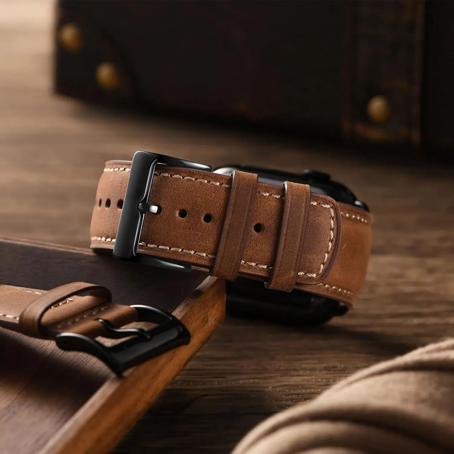 SUNFWR Leather Bands Compatible with Apple Watch Band 42mm(Series 3 2 1) 44mm 45mm 46mm 49mm for Men Women, Top Grain Genuine Leather Replacement Strap for iWatch Ultra 2, Ultra, SE2, SE, Series 10 9 8 7 6 5 4 3 2 1