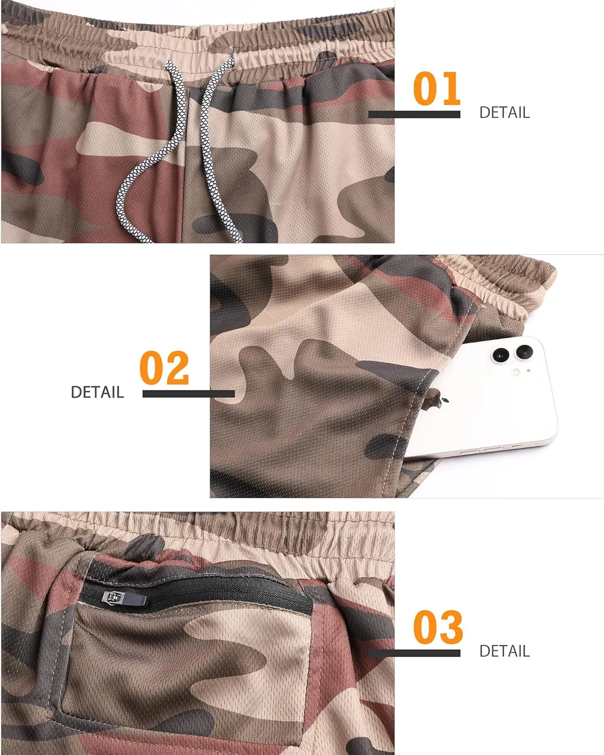 Surenow Men's Running Shorts Quick Dry Workout Gym Shorts Athletic 2-in-1 Stealth Shorts Outdoor Short for Men with Pockets