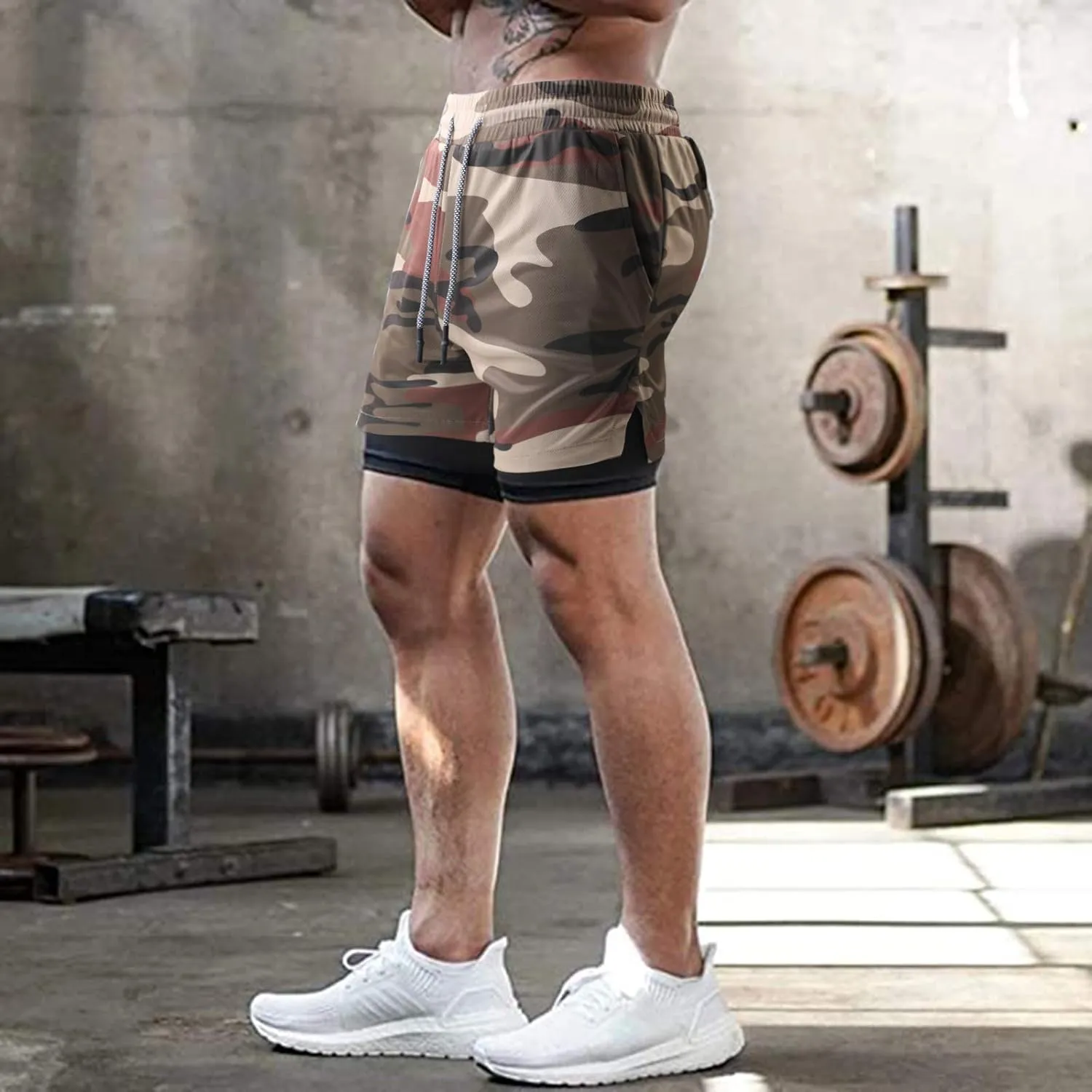 Surenow Men's Running Shorts Quick Dry Workout Gym Shorts Athletic 2-in-1 Stealth Shorts Outdoor Short for Men with Pockets