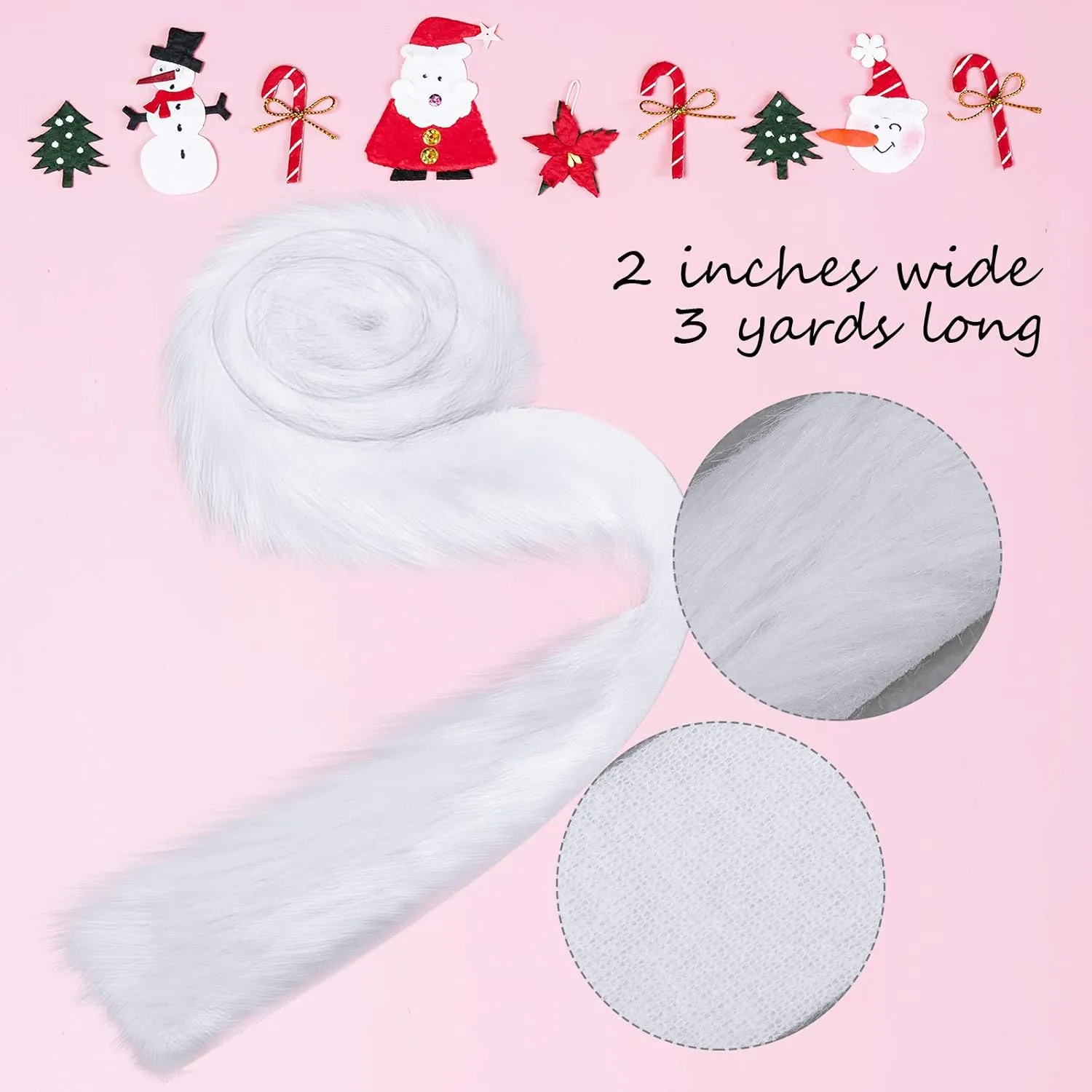 Syhood 2 Inches Wide Christmas Faux Fur Ribbon Trim Fabric Roll for Christmas Tree Decor or Wreath Bows Craft, 3 Yards Long (White)