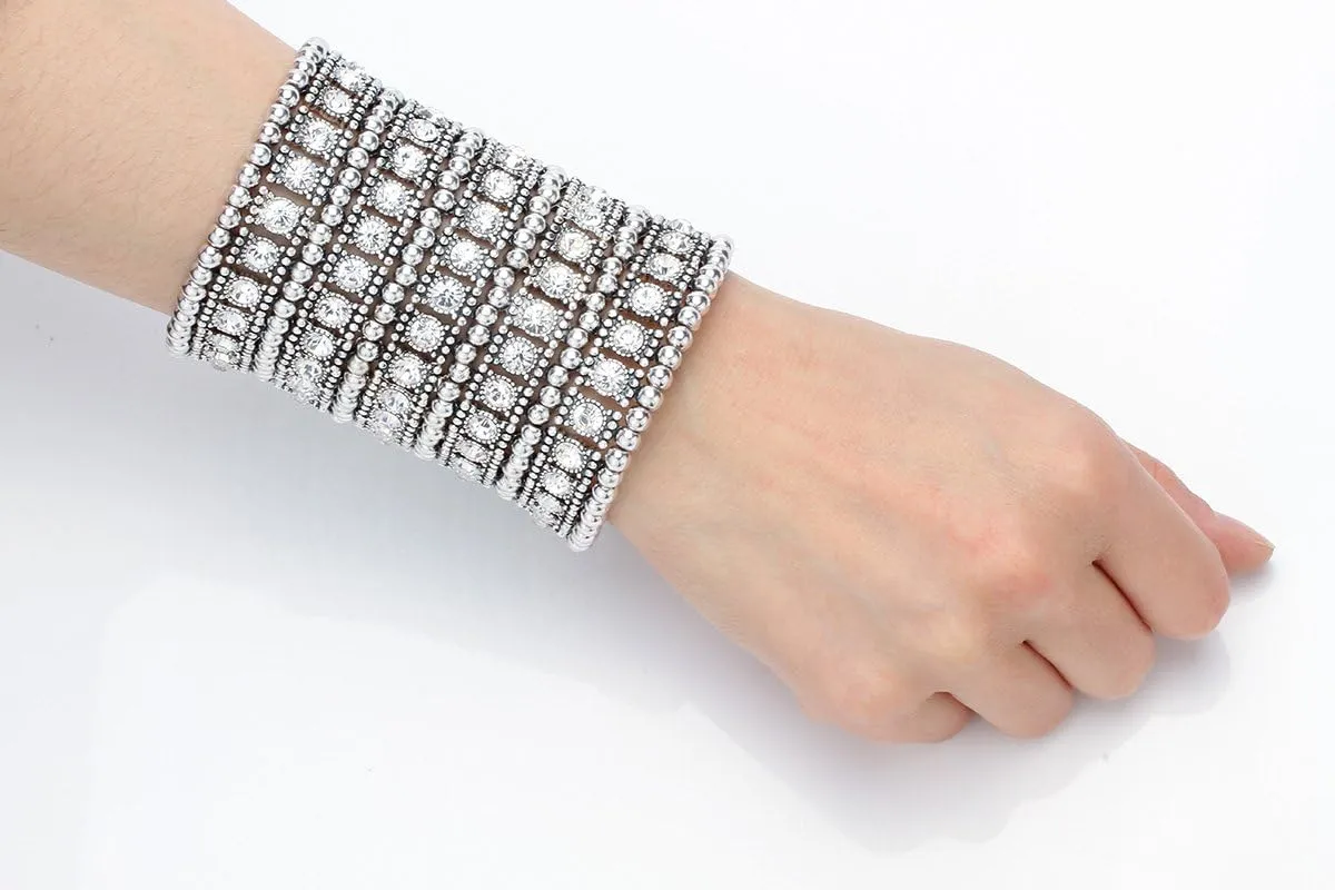 Szxc Womens Ballroom Rhinestone Stretch Cuff Bracelets Fit Wrist Circumference from 6.5" to 7.8" - Lead & Nickle Free