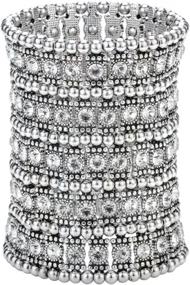 Szxc Womens Ballroom Rhinestone Stretch Cuff Bracelets Fit Wrist Circumference from 6.5" to 7.8" - Lead & Nickle Free