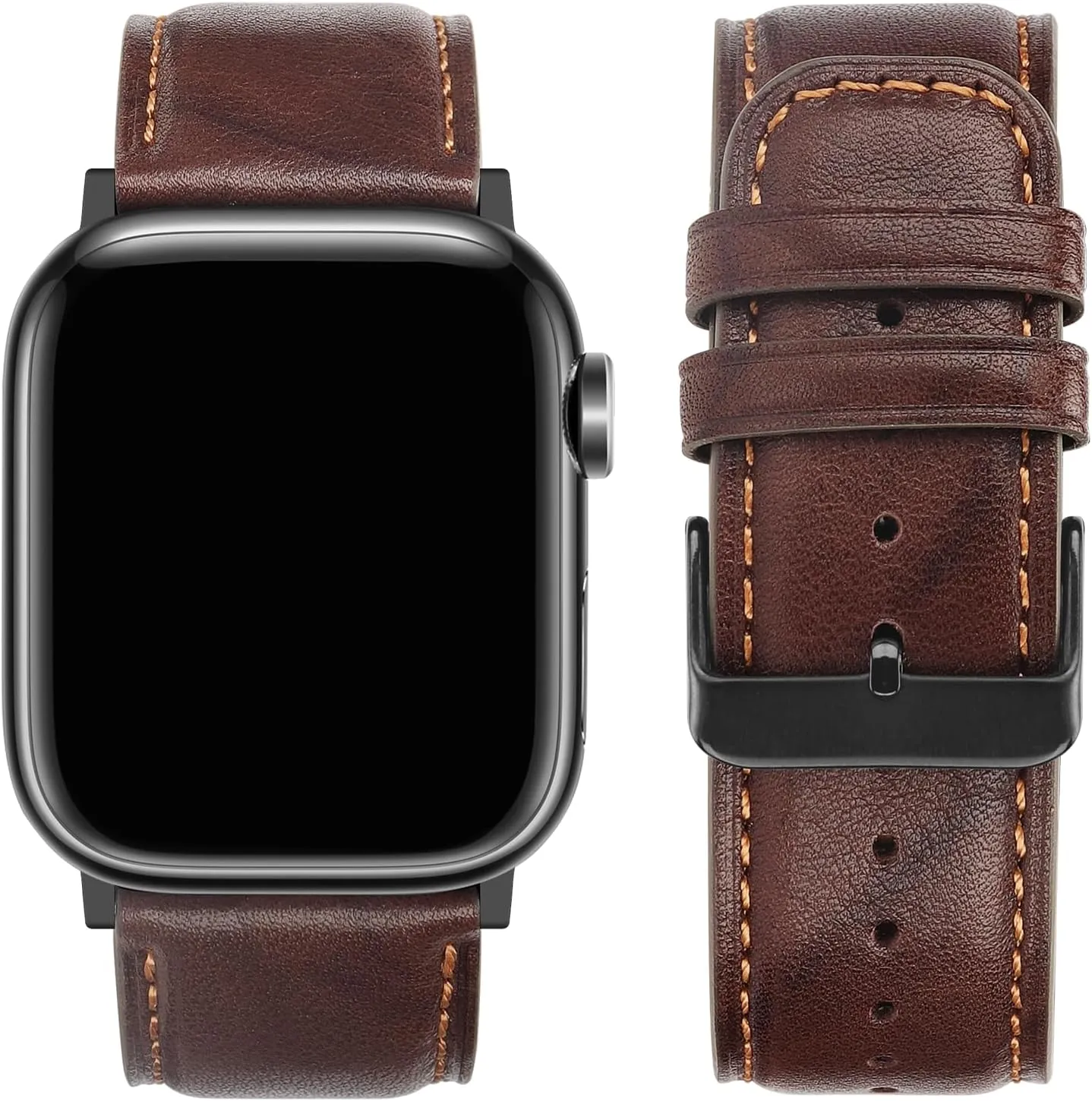 Tasikar Bands Compatible with Apple Watch Band 49mm 46mm 45mm 44mm 42mm Men Genuine Leather Replacement Bands Compatible with Apple Watch Ultra 2 SE Series 10 9 8 7 6 5 4 3 2 1, Retro Brown