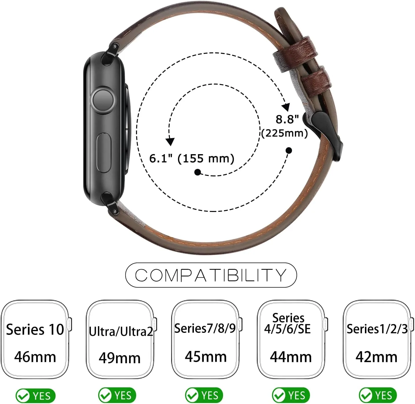 Tasikar Bands Compatible with Apple Watch Band 49mm 46mm 45mm 44mm 42mm Men Genuine Leather Replacement Bands Compatible with Apple Watch Ultra 2 SE Series 10 9 8 7 6 5 4 3 2 1, Retro Brown