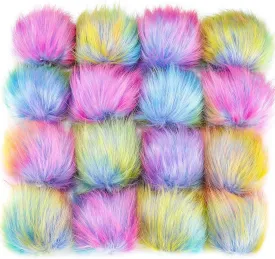 Tatuo 16 Pieces Faux Fur Pom Ball DIY for Hats Shoes Scarves Bag Pompoms Keychain Charms Knitting Hat Accessories(Colorful)