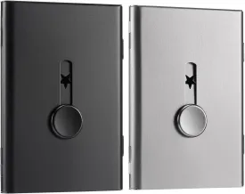 Tatuo 2 Pack Thumb Drive Business Card Holder Stainless Steel Business name Card Case Portable Slide Out name holder Wallet Nice Design pocket for Men and Women(Black/Gray)